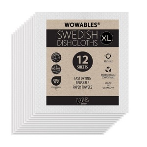 LOLA Wowables XL Swedish Dishcloths, 12 Reusable Eco Cleaning Cloths, 11" x 10", Ultra Absorbent Cellulose Sponge Towel, Compostable, Made in Germany - 1 of 4