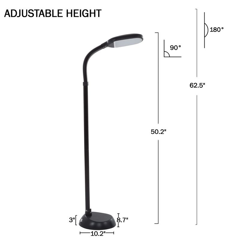 Adjustable Floor Lamp - Full Spectrum Natural Sunlight LED Lamp and Bendable Neck - Dimmable Light for Living Room and Bedroom by Lavish Home (Black), 2 of 7