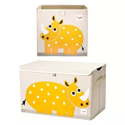 3 Sprouts Foldable Storage Cube Bin Box Soft Toy Bin and Collapsible Toy Chest Bin for Playroom, Nursery, Laundry, Yellow Rhino Design