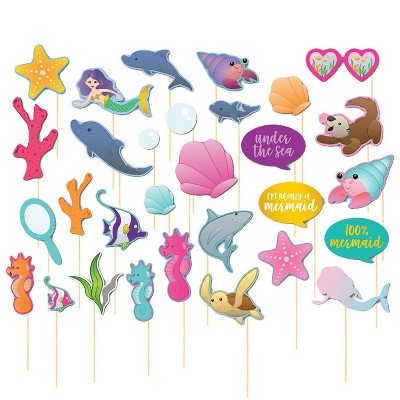 Blue Panda 30-Pack Mermaid Photo Booth Selfie Props Sticks Party Decorations Party Supplies