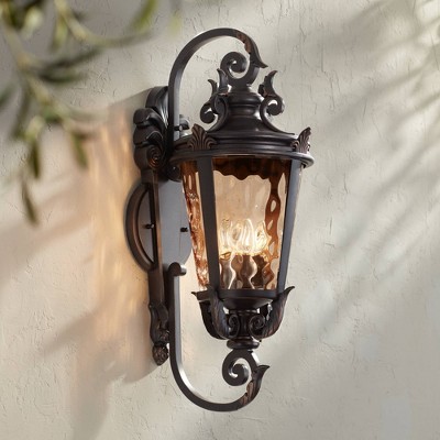 Vintage Bronze Outdoor Wall Light with Champagne Hammered Glass