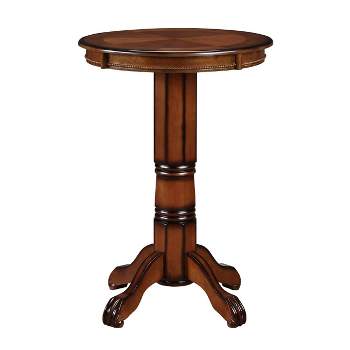 42" Wood Pub Bar Table with Molded Trim and Carved Pedestal Brown - Benzara