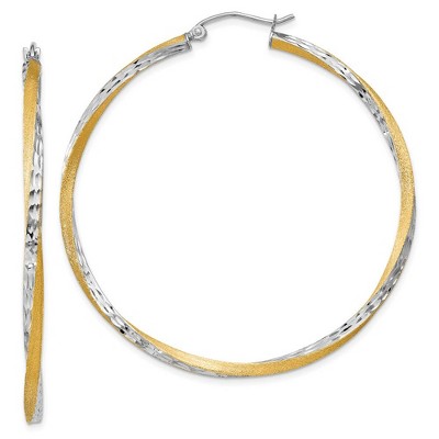 Black Bow Jewelry 2.5mm, Twisted Hoop Earring in 14k Gold and Rhodium 50mm (1 7/8 Inch)
