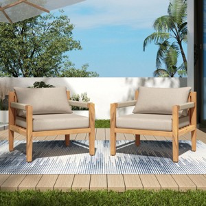 Outdoor Rope Lounge Chair with Beige Cushions, Weather-Resistant Acacia Wood Patio Armchair for Backyard-3irtyhousy - 1 of 4