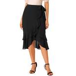 Allegra K Women's Ruffle Chiffon Tie Waist High Low Asymmetrical Summer Midi Skirt