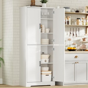 70" Tall Kitchen Pantry Cabinet with 4 doors & adjustable shelves. Freestanding utility hutch for multiple rooms. - 1 of 4