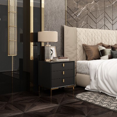 FUFU&GAGA Black Nightstand Sideboard Table 3-drawer