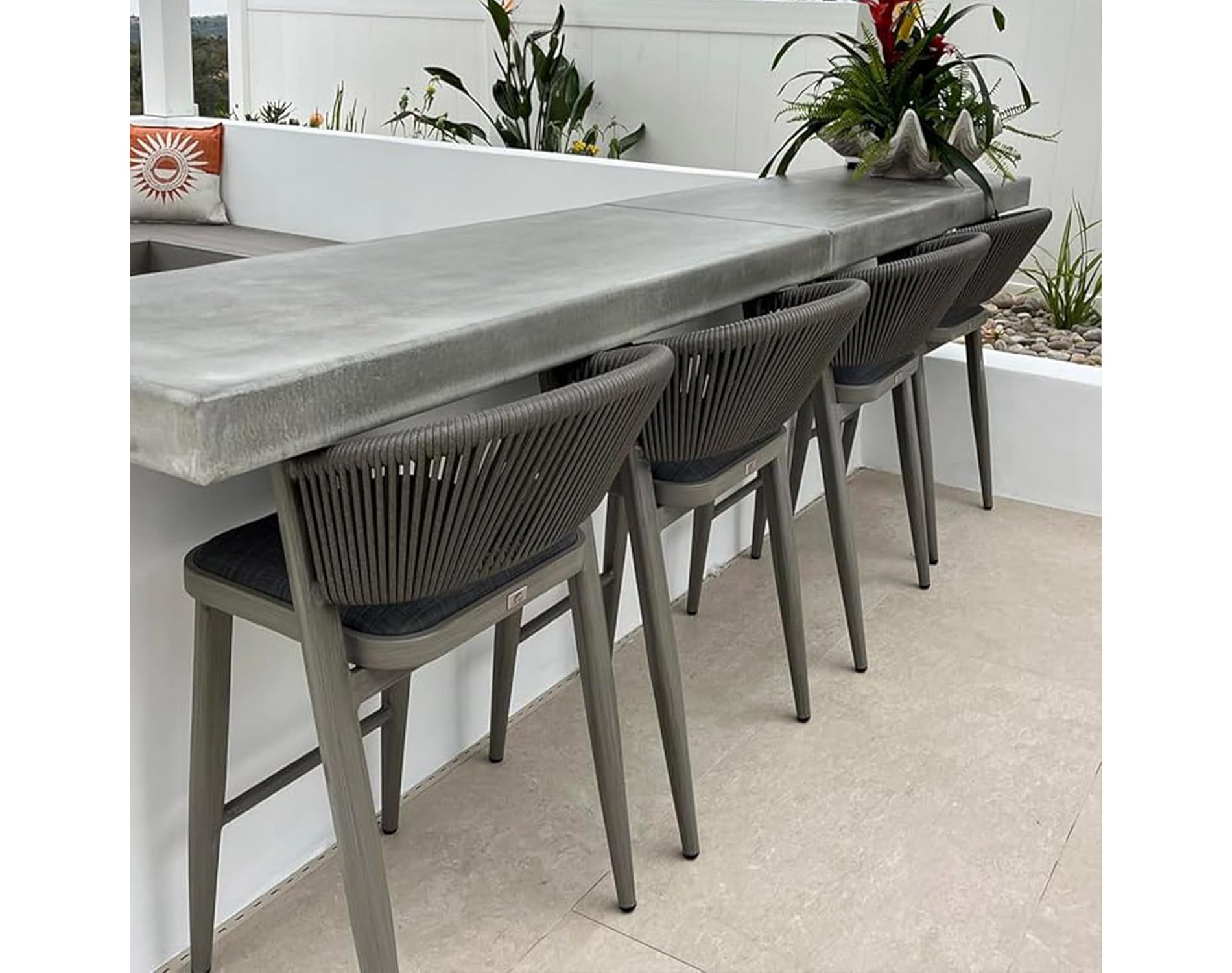 PURPLE LEAF Counter Height Stool Set of 2 Modern Aluminum Rattan Wicker Outdoor Barstools with Backrest and Cushion for Kitchen Bar Chairs, Grey