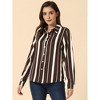 INSPIRE CHIC Women's Striped Button Down Roll-up Long Sleeves Point Collar Shirt - 2 of 4
