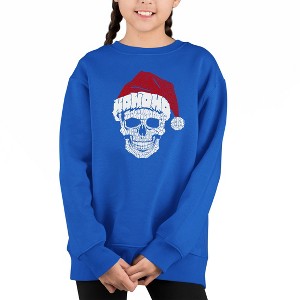 LA Pop Art Santa Skull - Girl's Word Art Crewneck Sweatshirt - 1 of 4