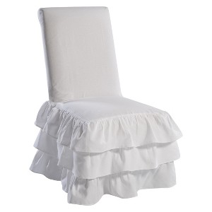 White Ruffle 3-Tiered Dining Chair Slipcover
