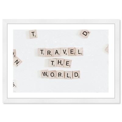 19" x 13" Travel the World Motivational Quotes Framed Wall Art White - Wynwood Studio: Inspirational Decor, Modern Typography