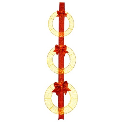 Tangkula Set of 3 Christmas Lighted Wreaths Pre-Lit Metal Wreaths on Red Ribbon