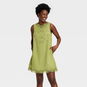 Women's Cutwork Mini Shift Dress - Universal Thread™ Olive Green L