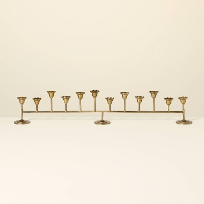 Scalloped Brass 12ct Taper Candelabra Antique Finish - Hearth & Hand™ with Magnolia: Farmhouse Candle Holder Decor
