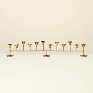 Scalloped Brass 12ct Taper Candelabra Antique Finish - Hearth & Hand™ with Magnolia: Farmhouse Candle Holder Decor - 1 of 3