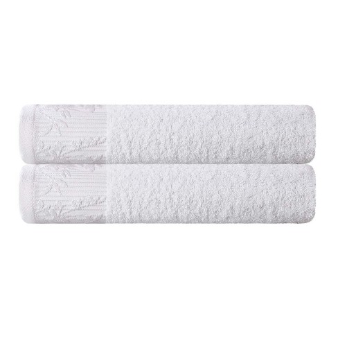 100% Cotton Medium Weight Floral Border 12 Piece Assorted Bathroom Towel  Set, White-White - Blue Nile Mills