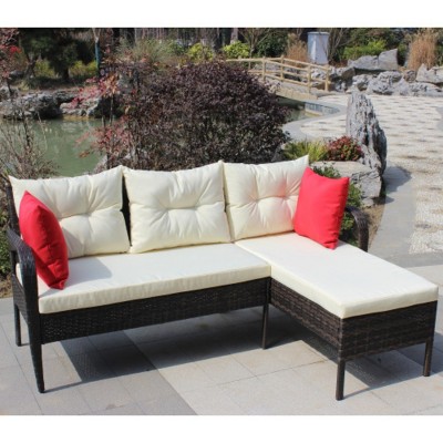 Outdoor patio Furniture sets 2 piece Conversation set wicker Ratten Sectional Sofa With Seat Cushions(Beige Cushion)