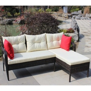 Outdoor patio Furniture sets 2 piece Conversation set wicker Ratten Sectional Sofa With Seat Cushions(Beige Cushion) - 1 of 4