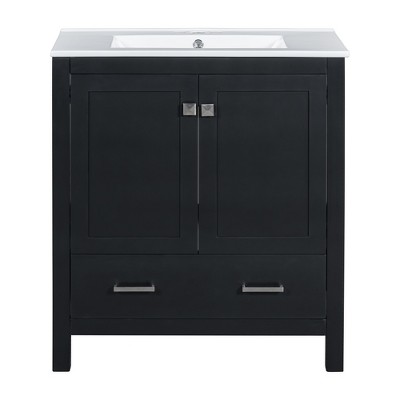 Vynxaria 30'' Green Bathroom Vanity with Single Sink, Under Counter Combo, 2 Doors & Drawer, Soft Close, Multifunctional Storage Cabinet