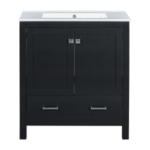 Vynxaria 30'' Green Bathroom Vanity with Single Sink, Under Counter Combo, 2 Doors & Drawer, Soft Close, Multifunctional Storage Cabinet - 1 of 4