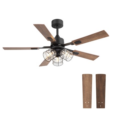 Airsurfer 52-in Matte Black Ceiling Fan with Light Kit, 5-Blades, Glass Shade, Remote Included, 6-inch Downrod