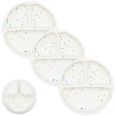 WeeSprout Suction Plates for Babies & Toddlers | 100% Silicone | Plates Stay Put with Suction Feature | Divided Design | 3 Pack