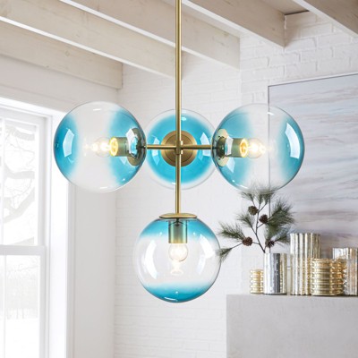 Rennnsan Jandelle 24" W 4 - Light Bubble Milk Glass Mid-Century Modern Dimmable Flush Mount Chandelier in Gold