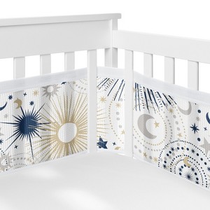Sweet Jojo Designs Gender Neutral Unisex BreathableBaby Breathable Mesh Crib Liner Celestial Blue Gold and Grey - 1 of 4
