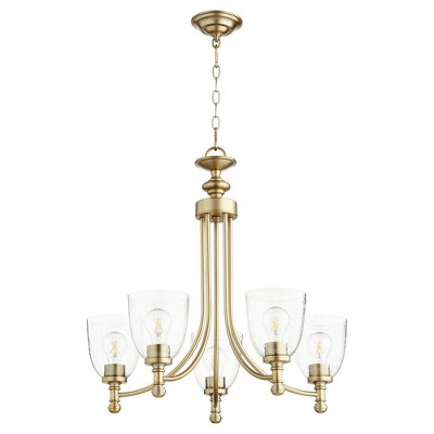 Quorum Lighting Rossington 5-Light Chandelier, Aged Brass, 25 Width, 25 Height, Chain Hanging, Dry Rated