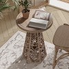 JIONJOY Carved Floral Accent Table - Rustic Round End Table with Distressed Wood Finish - Boho Farmhouse Side Table - 3 of 4