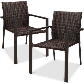 Best Choice Products Set of 2 Wicker Chairs, Stackable Outdoor Dining Furniture w/ Armrests