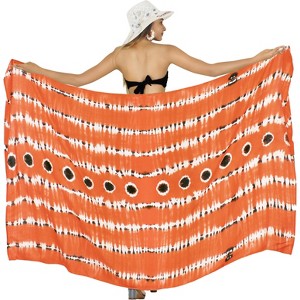 LA LEELA Women's Long Beachwear Swimsuit Vacation Pareo Sarong Swimwear Wrap Cover up Wraps One Size Orange, Tie Dye Design - 1 of 4