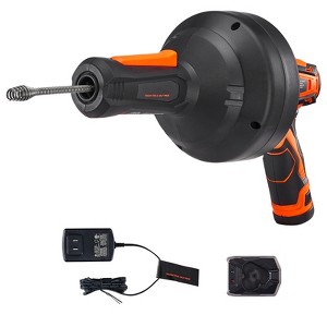 VEVOR 12V Electric Drain Auger, 25FT Cordless Plumbing Snake Auto Feed, Pipeline Snake Drain Clog Remover with Power Drill for 3/4"-2" Pipes, Black - 1 of 4