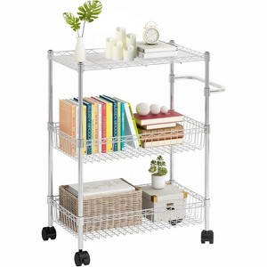 3-Tier Metal Rolling Cart w/ Wheels, Wire Shelves & Baskets - Utility Cart w/ Handle for Kitchen/Bathroom/Office/Laundry - 1 of 4