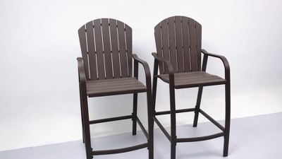 Brown Aluminum Frame Outdoor Counter Height Bar Stools, Set of 2