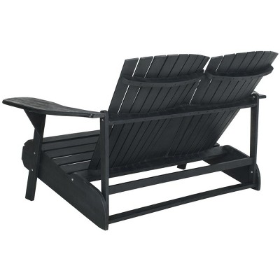 Transitional Black Acacia Adirondack Loveseat Bench, 57"