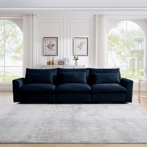 Corduroy Deep Seat 3-Seater Sofa with Wide Seat and 3 Waist Pillows for Living Room or Bedroom - 1 of 4