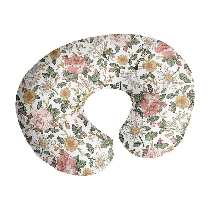 Sweet Jojo Designs Girl Support Nursing Pillow Cover (Pillow Not Included) Vintage Floral Pink Green and Yellow, 1 of 5