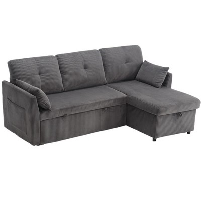 NicBex Velvet Sleeper Sectional Sofa,L-Shaped Couch with Reversible Storage Chaise for Living Room,Apartment,Office,Gray