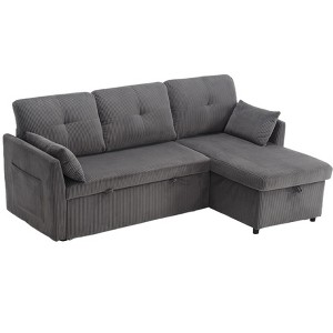 NicBex Velvet Sleeper Sectional Sofa,L-Shaped Couch with Reversible Storage Chaise for Living Room,Apartment,Office,Gray - 1 of 4