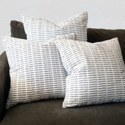 Pleated Black and White Cotton Euro Pillow Covers, Set of 2