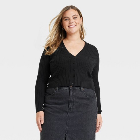 Women's Rib Knit Cardigan - Universal Thread™ Black 4x : Target