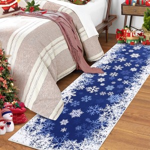Christmas Area Rug, Snowflake Print Bedroom Carpet with Non Slip Backing, Low Pile Stain Resistant Floor Mat for Living Room, Nursery - 1 of 4