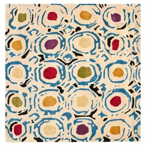 Ivory/Multicolor Abstract Tufted Square Area Rug - (6