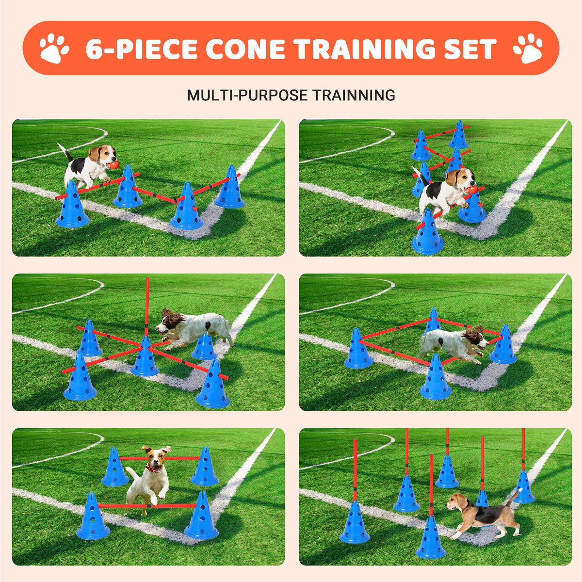 Dog Agility Hurdle Cone Set, Dog Agility Course Backyard Set Include 12 Cones & 6 Agility Rods, Dog Agility Training Equipment with Carry Bag - thumbnail 5