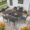 7-Piece Cast Aluminum Outdoor Dining Set: OvalTable, Stackable Chairs & Blue Cushions - All-Weather Patio Furniture for Your Backyard - 2 of 4