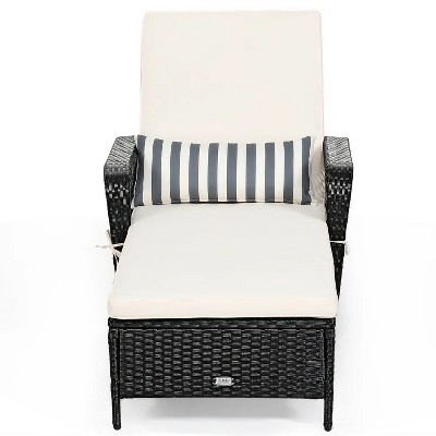 Patio Wicker Chaise Lounge Chair with Pillow and Adjustable Backrest