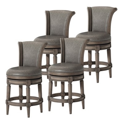Maven Lane Pullman Upholstered Kitchen Stool with Vegan Leather Cushion Seat, Set of 4
