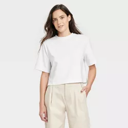 Women's Boxy Elbow Sleeve Cropped T-Shirt - A New Day™ White XXL